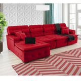 Sofá Retrátil e Chaise Orlando 345x190 Vermelho