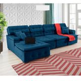 Sofá Retrátil e Chaise Orlando 345x190 Azul
