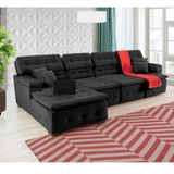 Sofá Retrátil e Chaise Orlando 345x150 Preto
