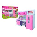 Cozinha Cristal Rosa Infantil Geladeira Fogão Completa 45cm