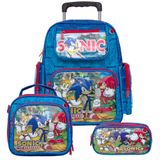 Kit Mochila Masculina Escola Sonic De Rodinhas E Lancheira