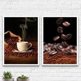 Kit 2 Quadros Fotografia Grãos De Café 33x24cm Branca