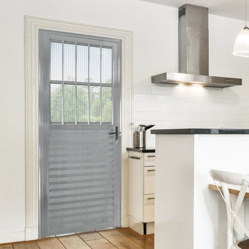 Porta De Alumínio Lambril 210x90cm Lado Direito Postigo Hale Esquadrias Natural