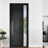 Porta De Alumínio Lambril 210x100cm Visor E Puxador Lado Esquerdo Hale Esquadrias Preto