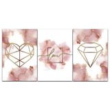 Kit Placas Quadros Decorativos 3 pçs 20x30 Love Rose Gold