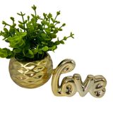 Conjunto Decoração Vaso De Cerâmica + Palavra Love Dourada