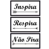 Quadros Decorativos 3pçs 15x30 Inspira Respira Moldura Preta