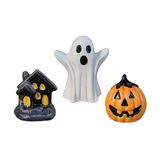 Trio Fantasma Casinha Abobora Miniatura Decoração Halloween