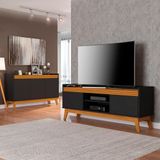 Conj Buffet E Rack Para Tv 50&quot; Ripado 136cm Preto/cedro