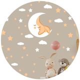 Adesivo De Parede Infantil Lua Nuvens Estrelas Laranjas