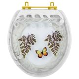 Assento Sanitário Poliéster Oval Branco Borboleta Amarela