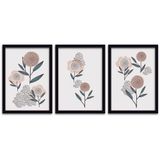 Quadros Decorativos 3 Peças 40x60 Flores Moldura Preta