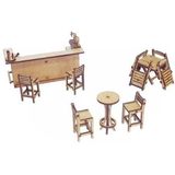 Kit Miniatura Bar Barzinho 11 Peças Mesa Balcão Bistrô Mdf