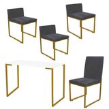 Kit Escrivaninha Com Cadeira E 3 Poltronas Cinza Cinza