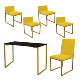 Kit Mesa Escrivaninha Com Cadeira E 4 Poltronas Lee Amarelo