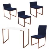 Kit Escrivaninha Com Cadeira E 3 Poltronas Azul Marinho