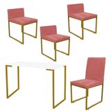 Kit Mesa Escrivaninha Com Cadeira E 3 Poltronas Lee Rose