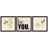 Quadros Decorativos 3 peças 25x25 Be You Moldura Preta