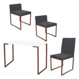 Kit Escrivaninha Com Cadeira E 2 Poltronas Cinza Cinza