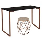 Mesa Aparador Buffet Balcão Com Puff Luna Bege Bronze Preto