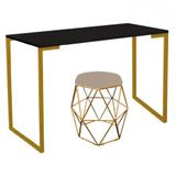 Mesa Aparador Buffet Balcão Com Puff Luna Bege Dourado Preto