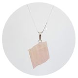 Pingente Prata 925 Quartzo Rosa Bruto - Natural E Legítimo