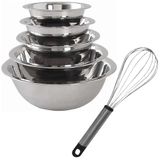 Kit 5 Bacias Tigela Em Inox 17,19, 21,23 E 25cm C/fouet 24cm