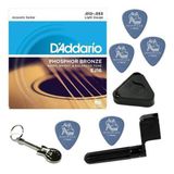 Kit Ej16 D&#39;addario Phosphor Bronze Corda 012 Violão Aço