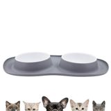 Pote De Ração Água Tigela Duplo Cachorro Gato Silicone Cinza