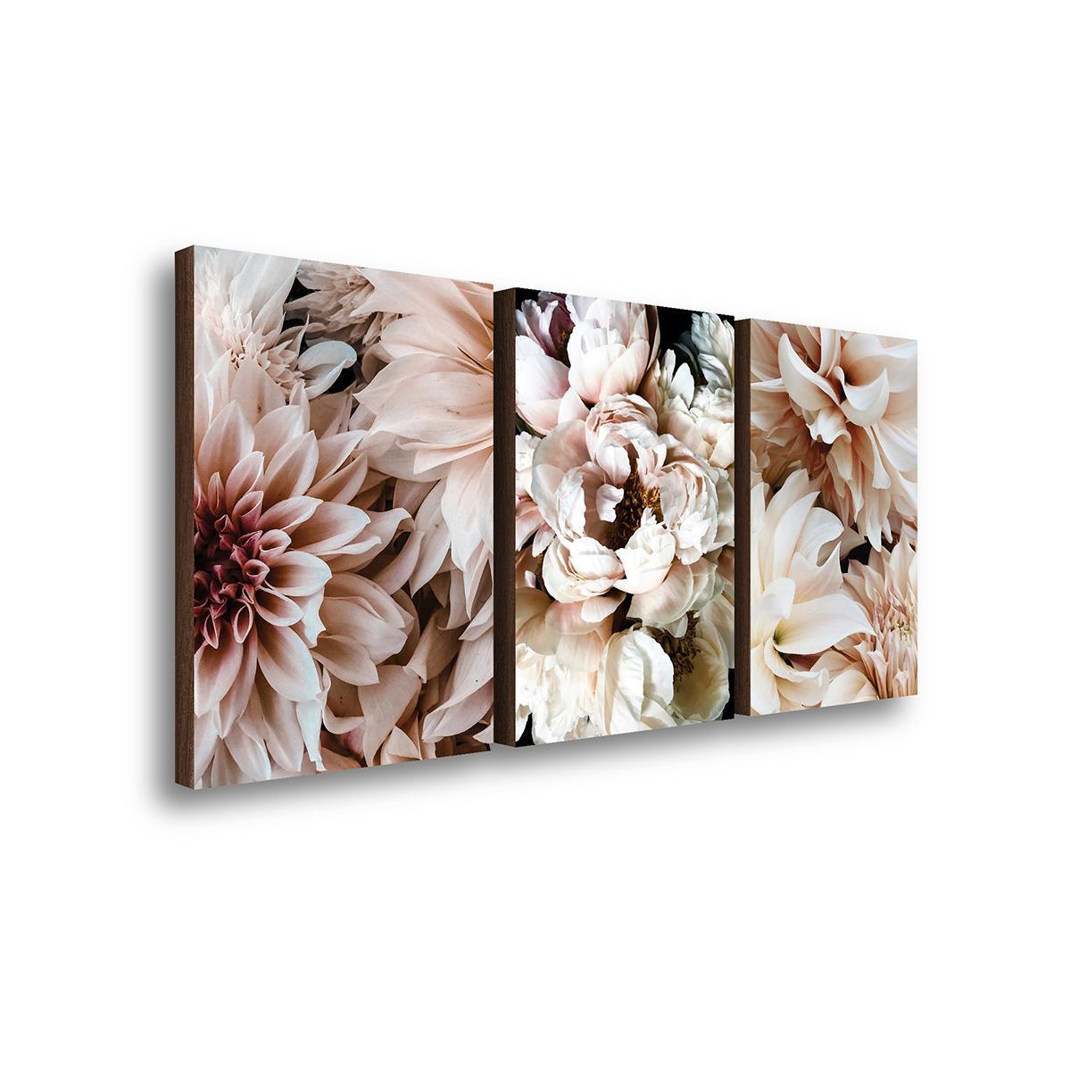 Quadros Decorativo Kit Trio Flores Peônias Sala Quarto