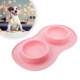 Pote De Ração Água Tigela Duplo Cachorro Gato Silicone Rosa