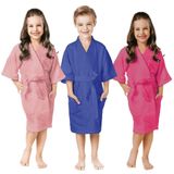 Roupão Infantil Liso Azul Ou Rosa Felpudo P M G 4 A 14 Anos