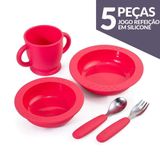 Jogo De Refeição Infantil Em Silicone Premium Vermelho 5 Peças Moda Do Chef