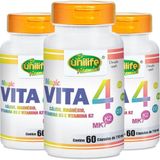 Kit 3 Vita 4 Cálcio Magnésio Vitamina D E K2 60cáps