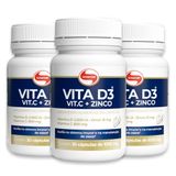 Kit 3 Vita D3 + C + Zinco Vitafor 30 Cápsulas