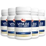 Kit 5 Vita D3 + C + Zinco Vitafor 30 Cápsulas