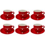 Jogo 6 Xícaras Café Vermelha Coração Porcelana Hauskraft 90ml