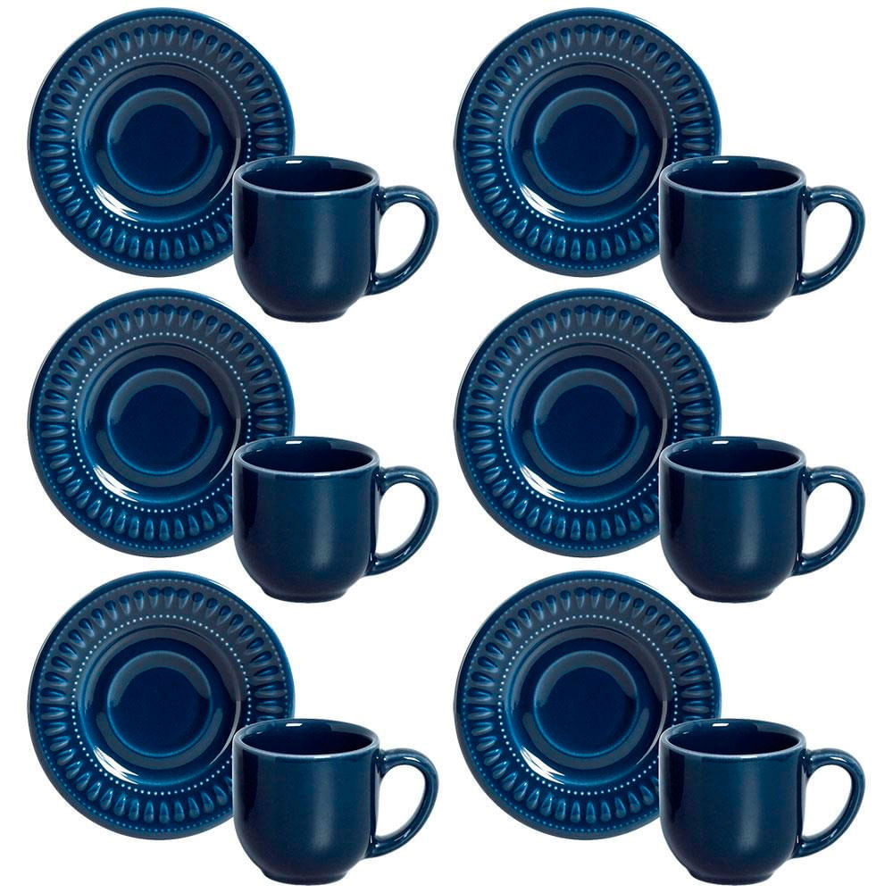 Conjunto Com 6 Xícaras E Pires Para Café Porto Brasil Daisy Em Cerâmica Feldspática 72ml