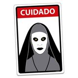 Placa Decorativa Halloween Cuidado Freira Decoração Geek