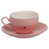 Jogo 6 Xícaras De Chá Café Rosa Coração Hauskraft 160ml