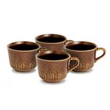 Jogo De Xicaras Chá Café Relevo Porcelana 4 Pçs Marrom
