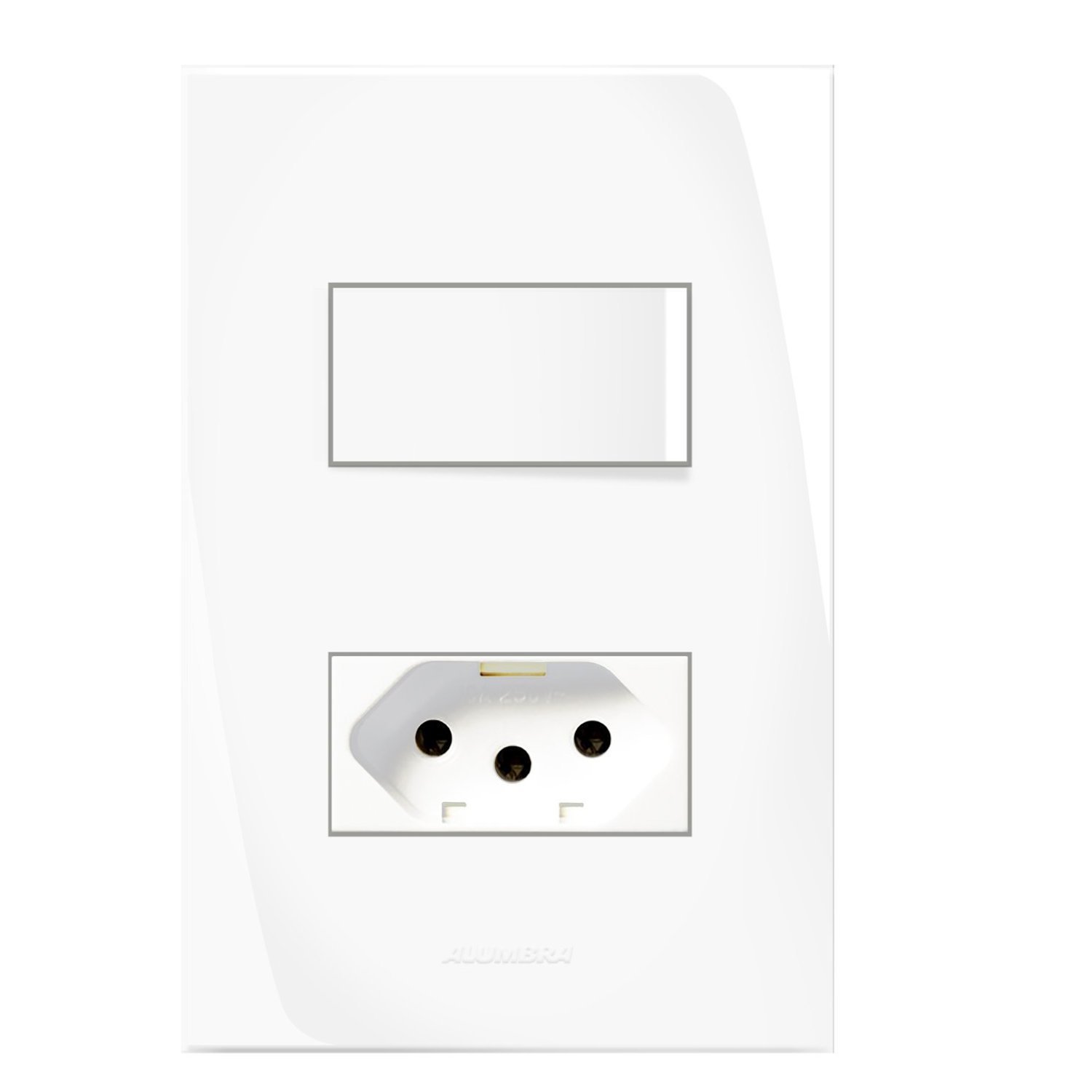 Conjunto 1 Interruptor Paralelo + 1 Tomada 2p+t 10a 250v~ Com Placa 4x2 Inova Pró Alumbra Branco