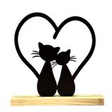 Decoração Placa Casal De Gatos Coração - Base De Madeira