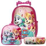 Mochila Menina Rodinhas Patrulha Canina Lancheira Estojo