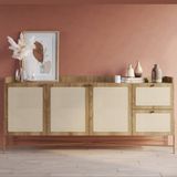 Buffet Aparador 3 Portas 2 Gavetas Palhinha Pé Metal Dourado Oslo Artesano Hanover/dourado