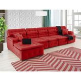 Sofá Retrátil e Chaise Orlando 420x210 Vermelho