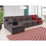 Sofá Retrátil e Chaise Orlando 420x210 Marrom