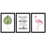 Quadros Decorativos 3 Pçs 40x60 Nossos Sonhos Moldura Preta