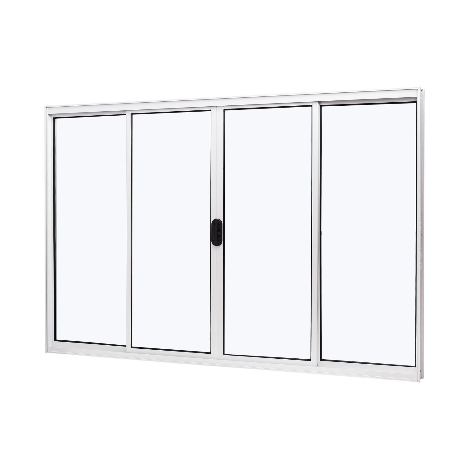 Janela De Aluminio De Correr Central 100x150cm 4 Folhas Vidro Liso Slim Modular Ramassol Branco