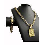 Cordão Cadeado 12mm 12mm Banhado A Ouro + Pingente Letra
